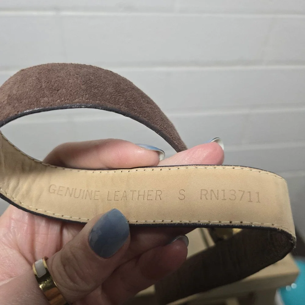 Vtg‎ Suede Leather Belt Small Brown Gold Buckle 80s 90s Cinch Bohemian Office